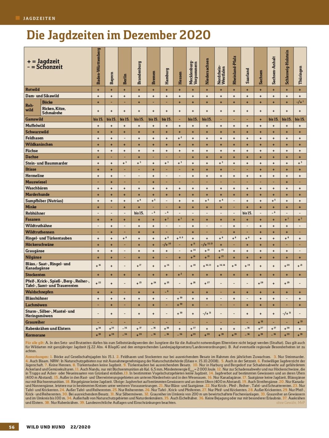 Aktuelle Jagdzeiten WILD UND HUND